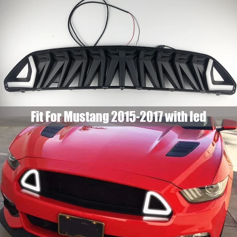 ABS Matte Black Grille For Ford Mustang 2015 2016 2017 Front Mash Grill With led Light White Green Red Color