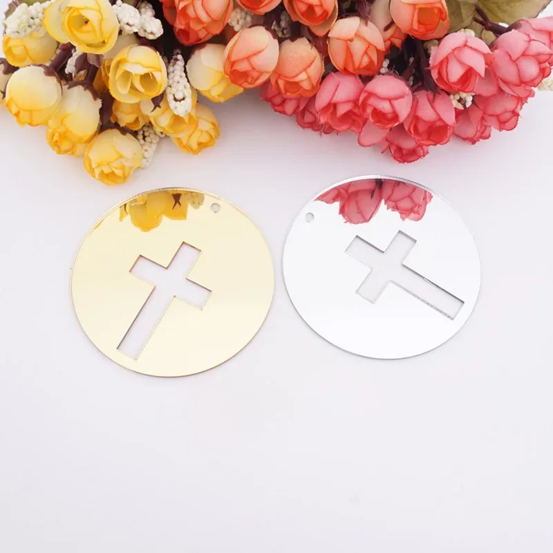 Acryl Spiegel Kleine Runde Kreuz Tags Baby Dusche Tisch Dekor Taufe Einladungen Karten Party Gast Geschenk Taufe Dekor – Detail 2
