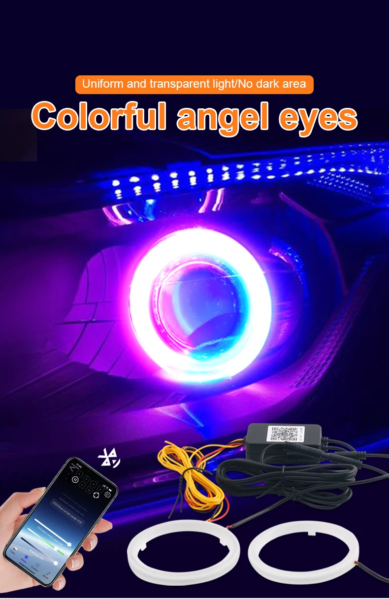 2 Stück RGB Angel Eyes Halo Ringe Lichter mit Blinkerfunktion APP Bluetooth LED Motorrad Nachrüstung DRL Auto-Scheinwerfer 12V 24V – Detail 1