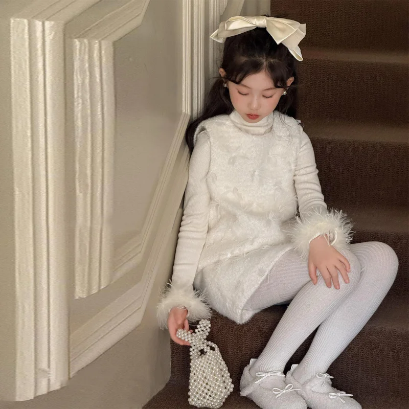 

Korean children's clothing girls' bow dress set2025Autumn and Winter New Children's Princess Dress Trend