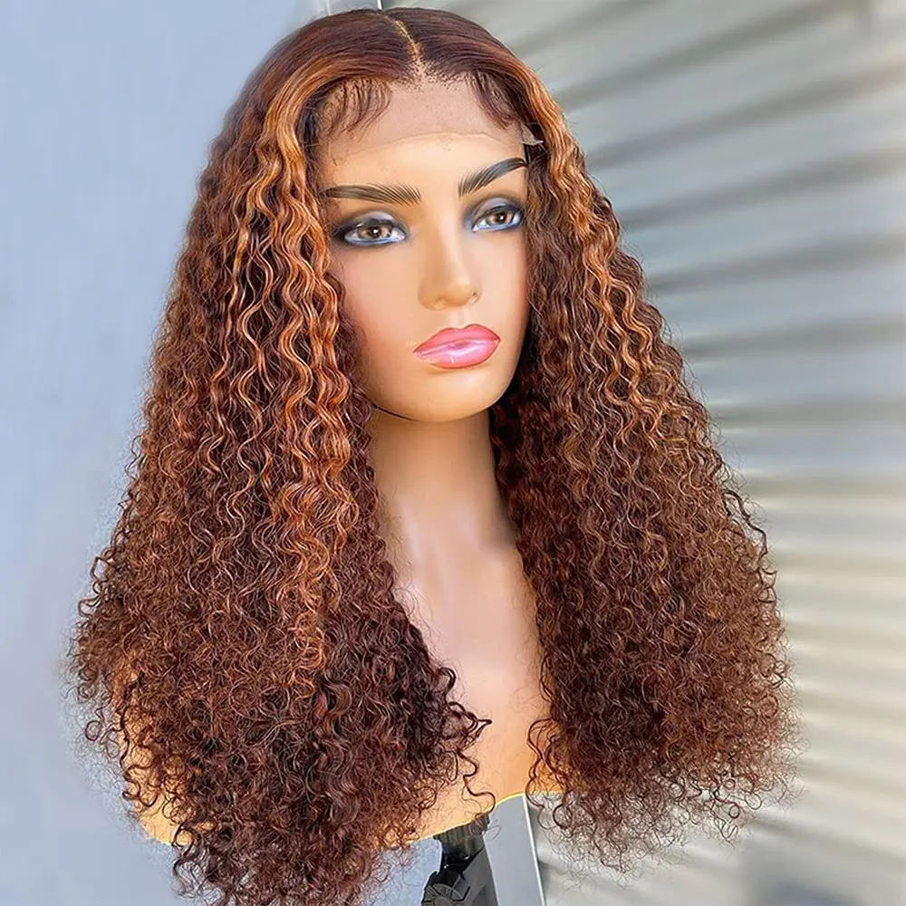 Honed Blonde Curly Transparent Lace Front Wig Ginger Orange 13x6 Lace Frontal Glueless Wig Preplucked Human Hair Ready To Wear