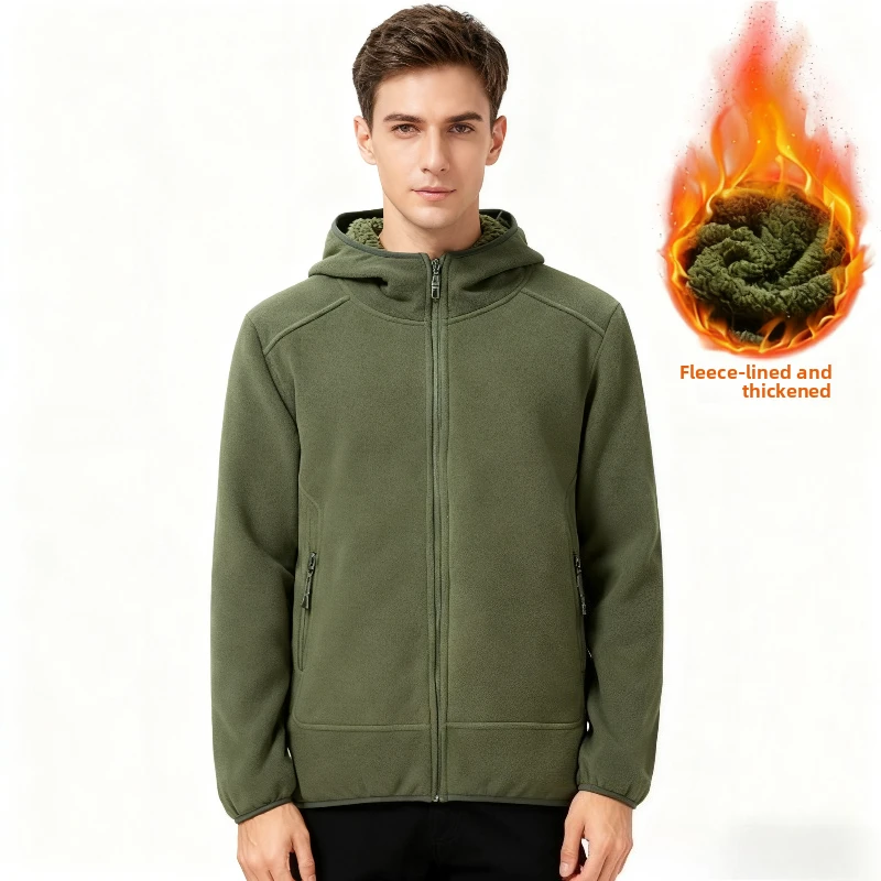 

2025 New Fleece-Lined Thickened Hooded Fleece Jacket for Men, Lamb Wool Warm Coat