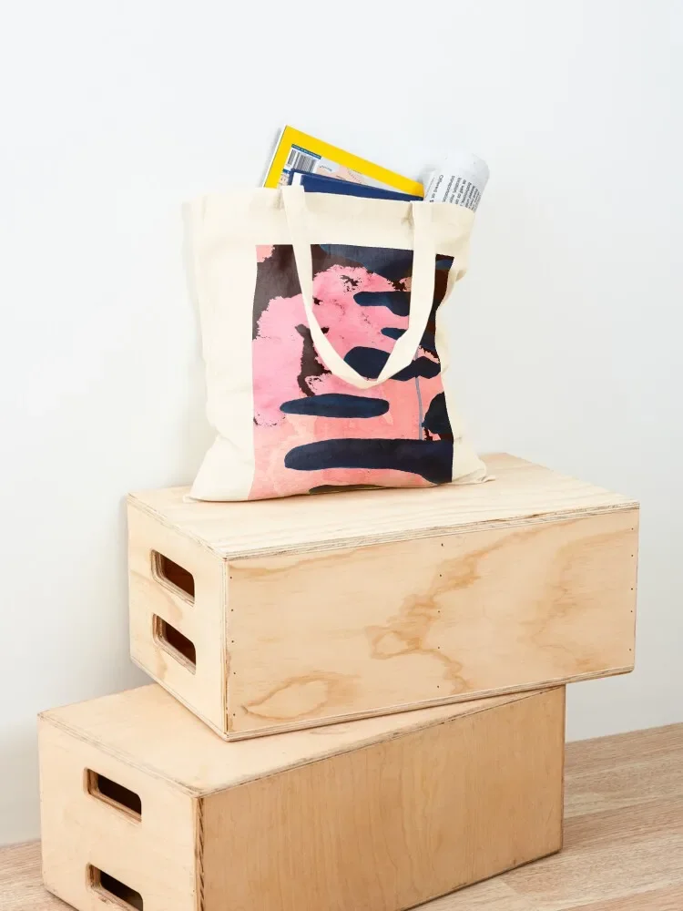 شجرة ألوان مائية زرقاء في غروب الشمس مع خلفية وردية حقيبة حمل حقائب نسائية حقيبة نسائية فاخرة صديقة للبيئة قابلة للطي #4