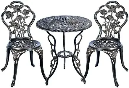 C/G 3 Piece Bistro Set, Outdoor Patio Table, Anti-Rust Cast Aluminum for Front Porch & Yard (Antique Copper)