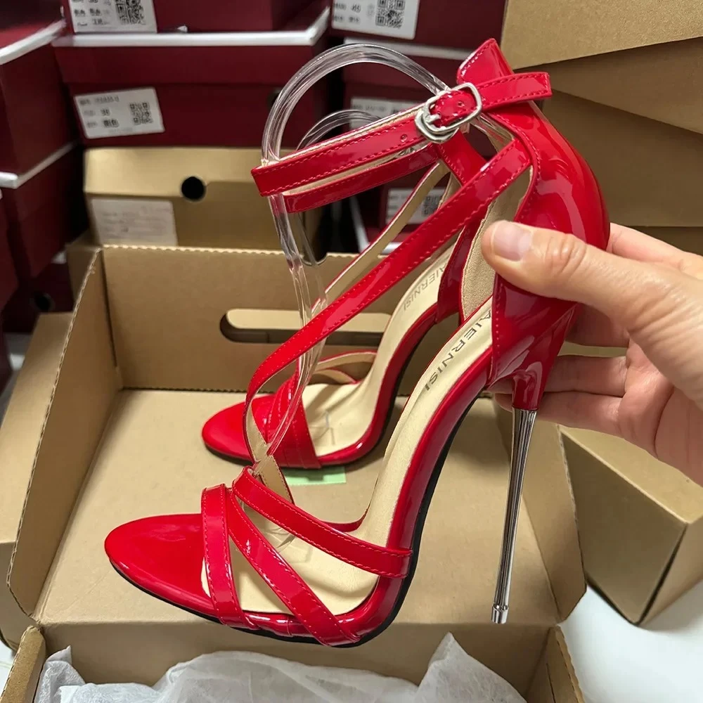 

Сексуальные женские летние сандалии на очень металлическом каблуке 16 см, черные, красные, женские летние сандалии, фетиш-мужская модель, вечерние туфли-лодочки для танцев на пилоне, обувь унисекс