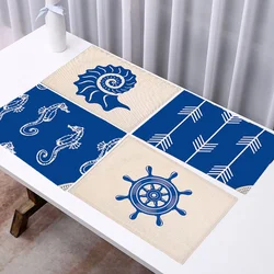 Blue Sea Creatures Theme Table Pad  Placemat Kitchen Heat Insulation Durable For Dining Coaster Bowl Cup Mat Decor