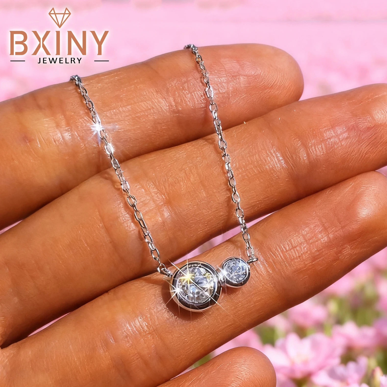

BXINY двойной пузырь муассанитовое ожерелье с 2 камнями и бриллиантами, подвески из стерлингового серебра 925 пробы, женские помолвочные свадебные подарки, ювелирные изделия