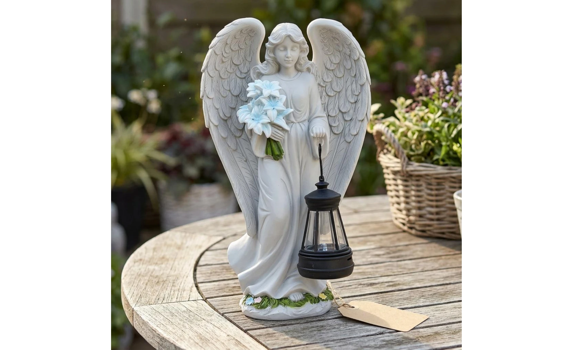 Angel Lantern Statue Feathered Wings Solar Angel Statue Outdoor Decor Decorative Weather Resistant for Walkway