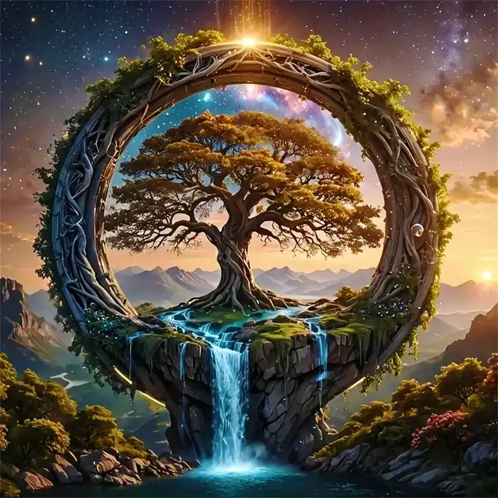 Neue Ankunft Diamant Mosaik Baum Landschaft DIY Handarbeiten Diamant Malerei Wasserfall Abstrakte Kind Geschenk