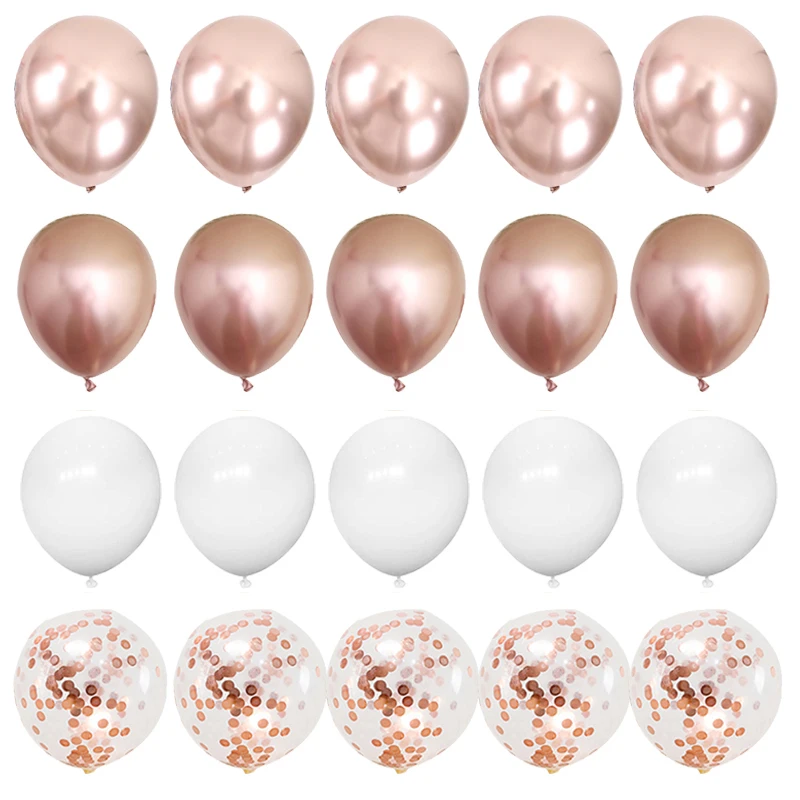 20pcs Chrome Rose Gold Confetti Latex Balloons Happy Birthday Party Decorations Kids Adult Girl Boy Baby Shower Wedding Supplies