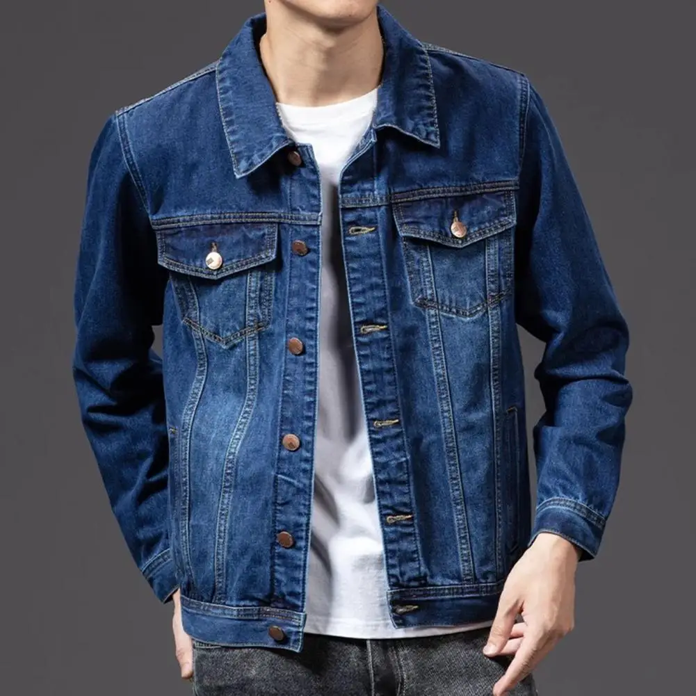 Men Jacket Hip Hop Navy Blue Denim Jackets for Men Coat Single-breasted Cardigan Denim Coat Male Jacket chaquetas куртка мужская