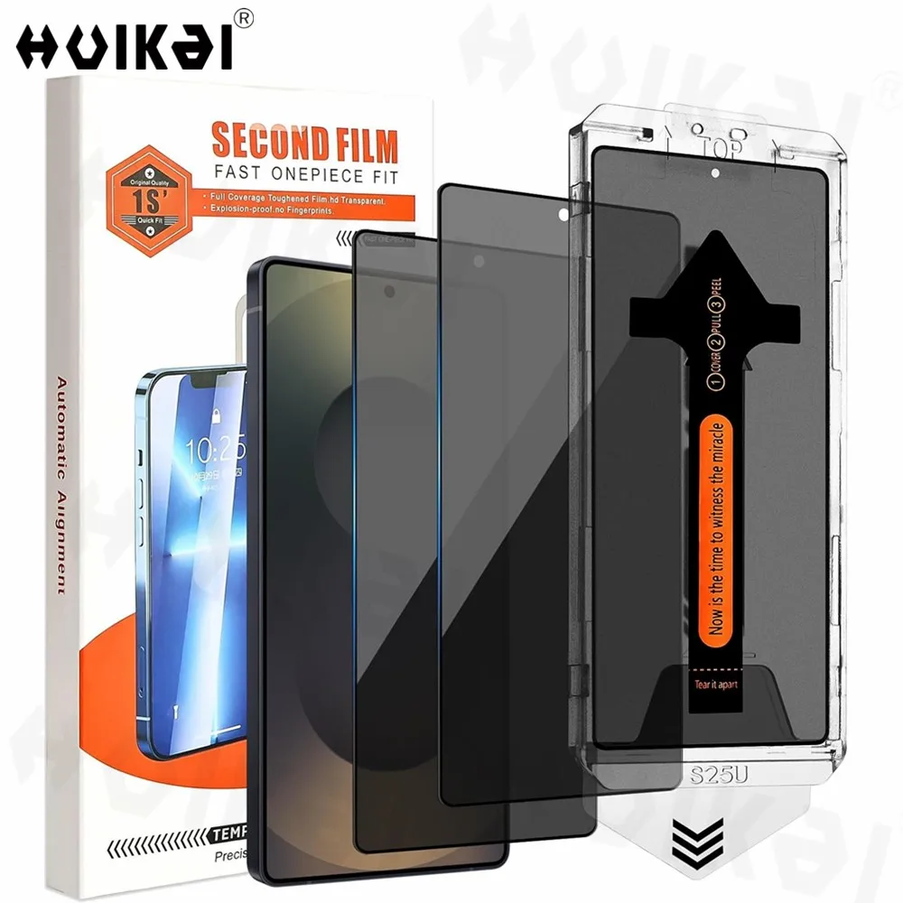 Confezione da 2 per Samsung Galaxy S25 Ultra S25 S24 Proteggi schermo in vetro temperato per la privacy Eliminazione automatica della polvere Coperture HD senza bolle