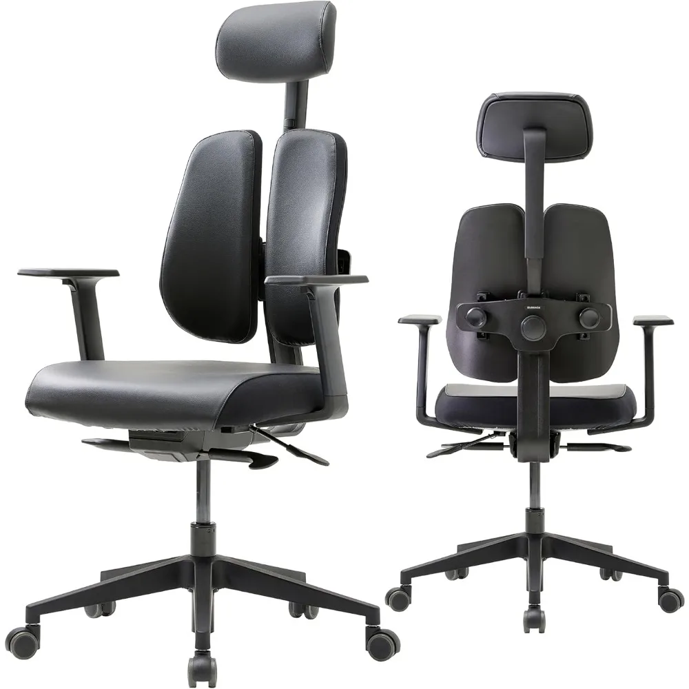 

[Made in Korea] Dual-Backrests Ergonomic Office Chair for Lower Back Pain - Leather Office Chair, Office Chair for Lumbar Suppo