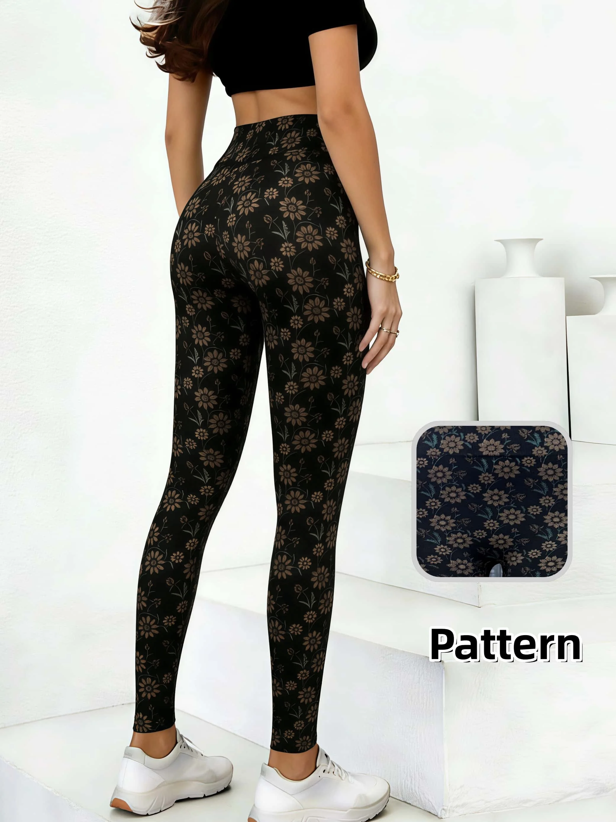 

Women's Daisy Print Cropped Pants High Waist Stretchy Skin Friendly Slim Pants For Outings Parties Shopping