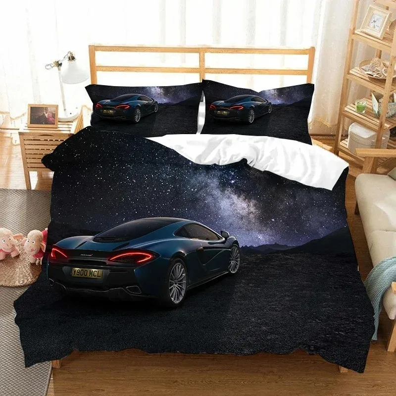 Sports Car Duvet Cover 3D Racing Car Printed Bedding Set Queen King Size with Pillowcases Men Cool  Polyester Quilt Cover