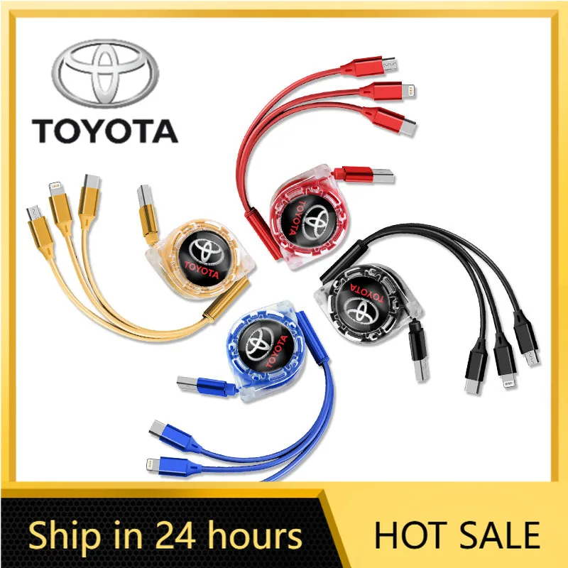 

Car Stickers 2026 Hot Fot Toyota Car Interior Phone Charging Cable 3 In 1 Retractable Data For Toyota Crown Corolla Yaris Aygo P