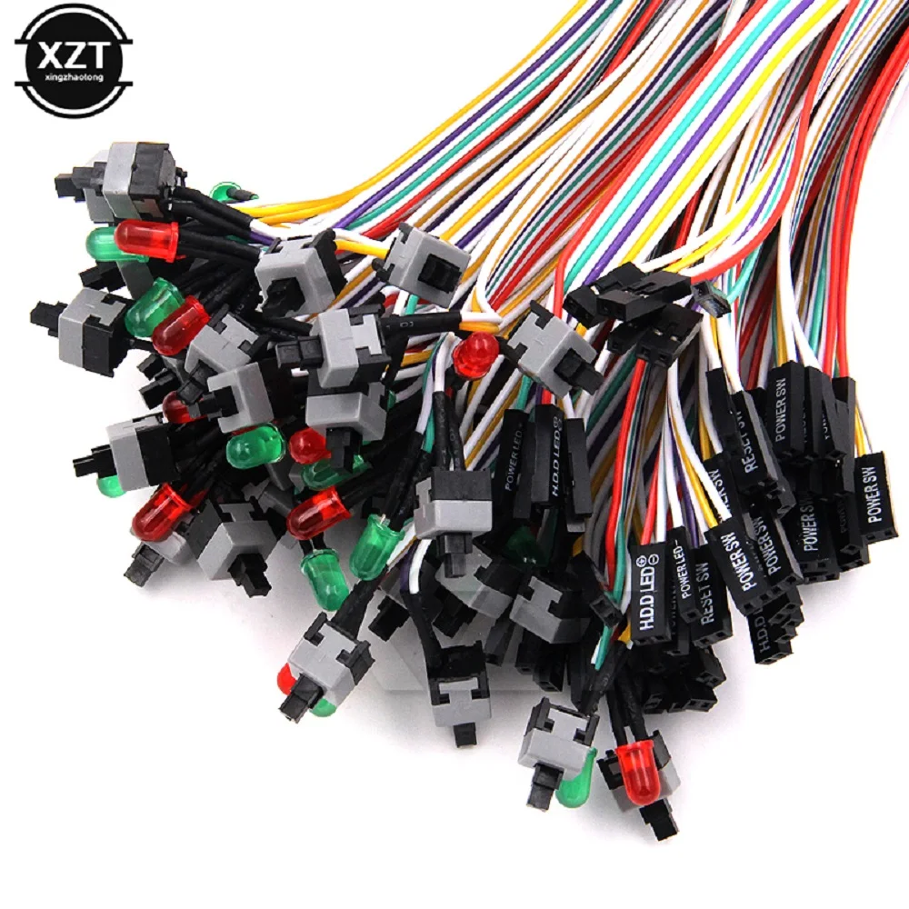 Universal High Quality PC Case Red Green LED Lamp ATX Power Supply Reset HDD Switch Lead 20"for PC Motherboard Cable Wholesale