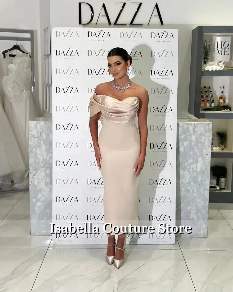 

Элегантные простые женские вечерние платья на одно плечо, длина до чая, Дубай, длинное вечернее платье с открытой спиной, PLeats, Vestidos по индивидуальному заказу