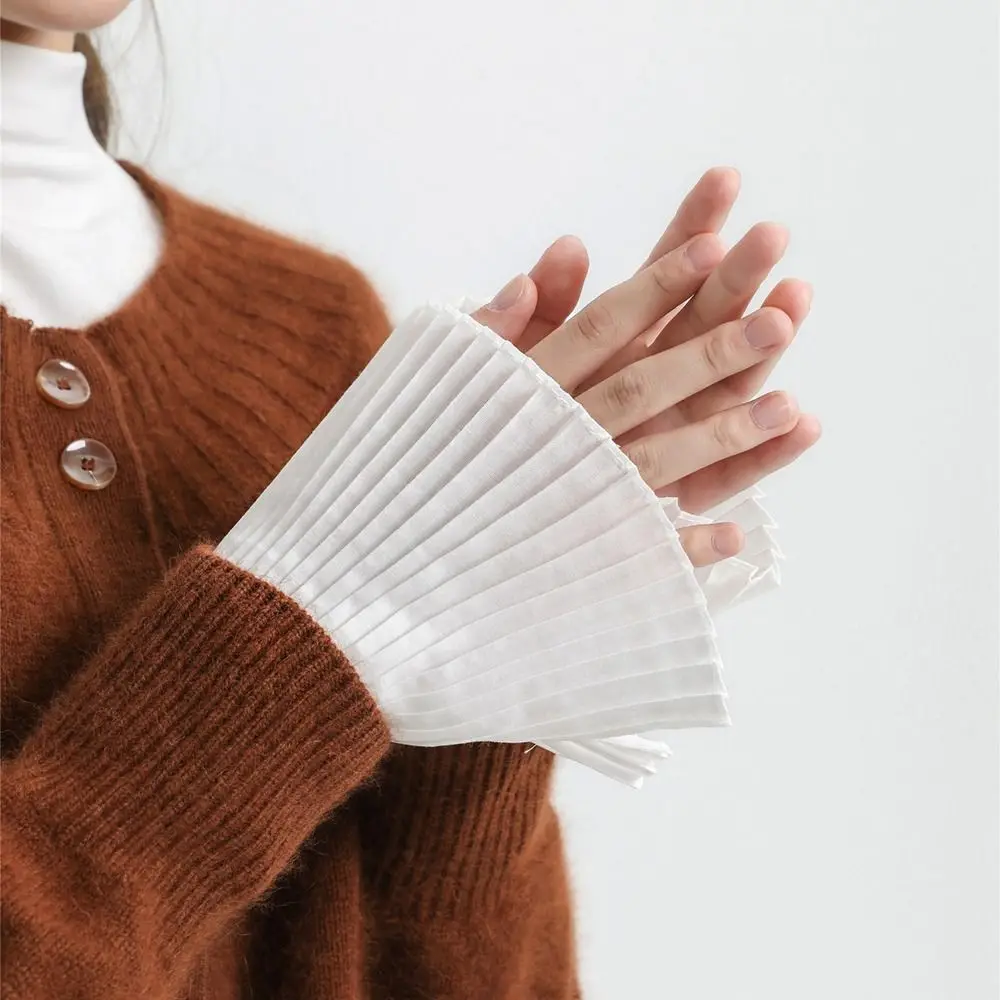 Babados plissados mangas falsas punhos destacáveis ruched punhos falsos punhos falsos aquecedores de braço coreano mão punhos de pulso menina/mulher