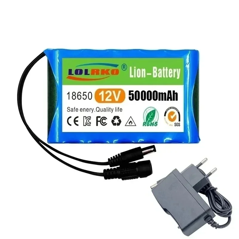 18650 Rechargeable Battery 12V 50000mah Lithium Battery Pack Capacity DC 12.6V 31Ah CCTV Cam Monitor with Charger