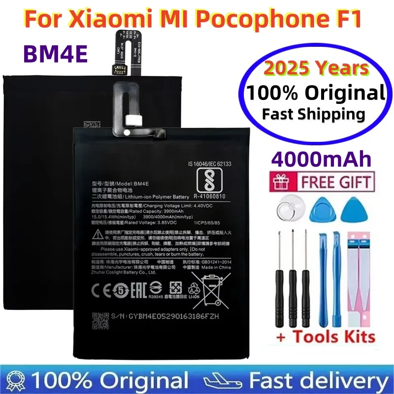 

2025 Years Original Replacement Battery BM4E For Xiaomi MI Pocophone F1 Authentic Phone Battery 4000mAh+Fast Shipping