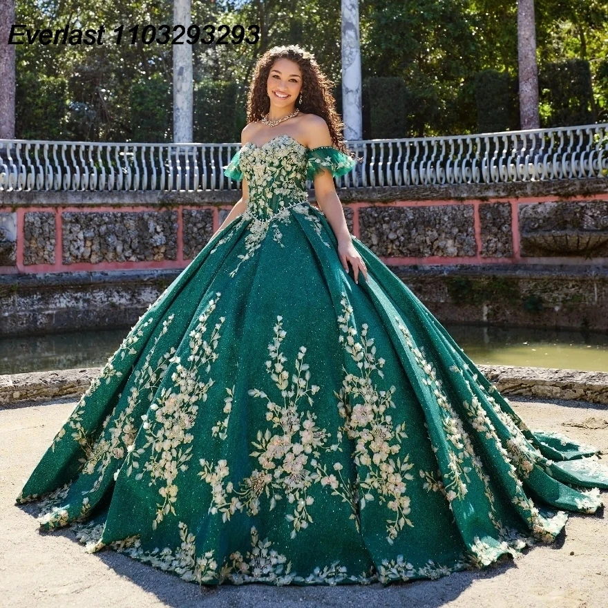 EVLAST-Vestido De quinceañera con apliques florales en 3D, Vestido De baile con cuentas, corsé mexicano dulce 16, 15 De XV Años TQD183, 2024