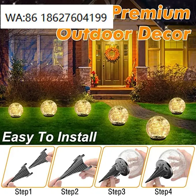 Cracked Glass Globe Solar Ground Ball Lamp IP65 Waterproof Outdoor Yard Path Patio Garden Landscape Decor Lighting