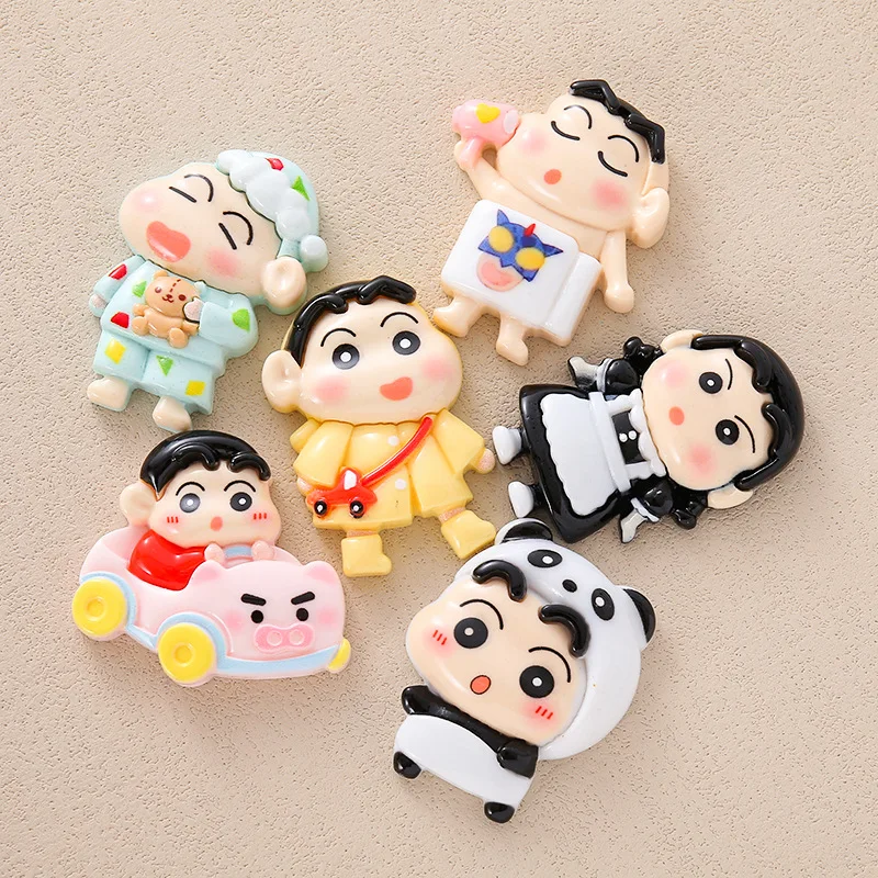 

5PCS Hot Kawaii Shinchan Series Resin Toy Cartoon Character Creativity DIY Mobile Phone Shell Water Cup Material Supplies