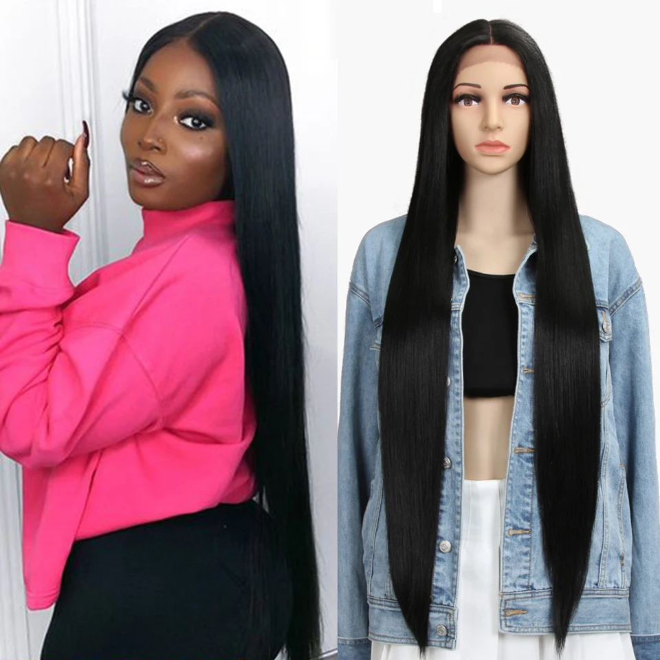 Liberdade peruca de renda sintética 38 Polegada parte profunda longa peruca reta ombre rosa cosplay perucas sintéticas perucas dianteiras do laço para preto