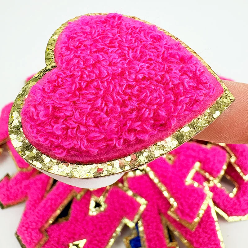 Rose Red Letters Sticker Patch Alphabet Towel Embroidered Chenille Patches for Clothing Bag Jacket Stick on Accessories Applique
