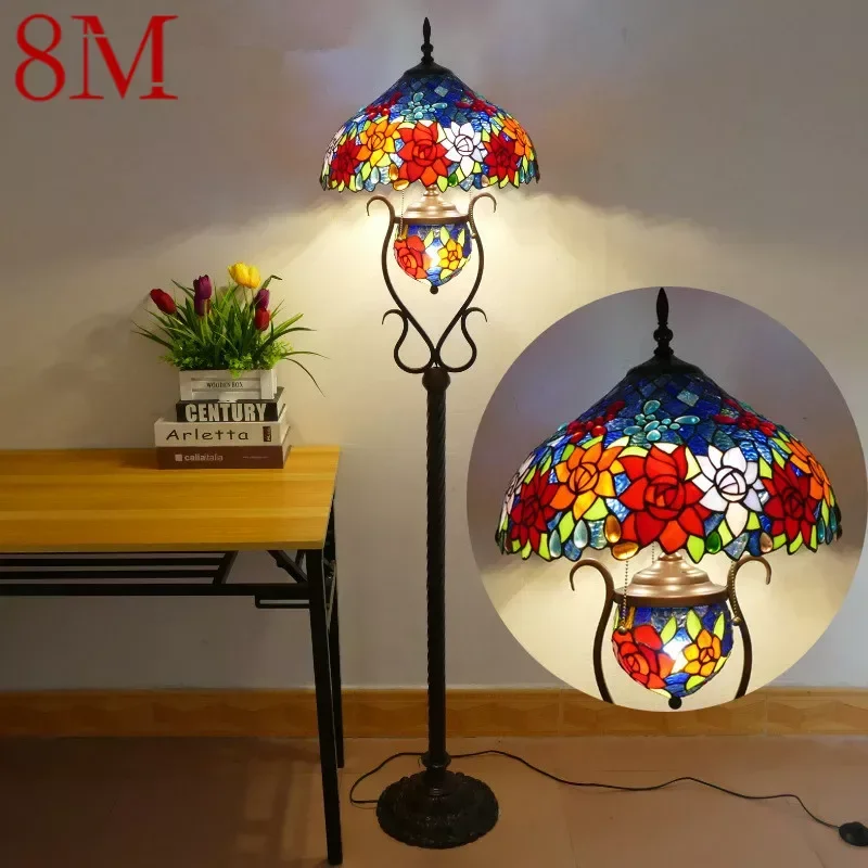 

8M Tiffany Floor Lamp American Retro Living Room Bedroom Lamp Country Stained Glass Floor Lamp