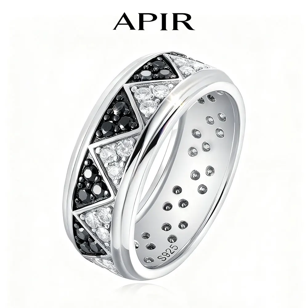 

APIR Black Moissanite Diamond Eternal Ring Unisex 925 Sterling Silver Sparkling Ring Band Niche Design Trend Jewelry Customize
