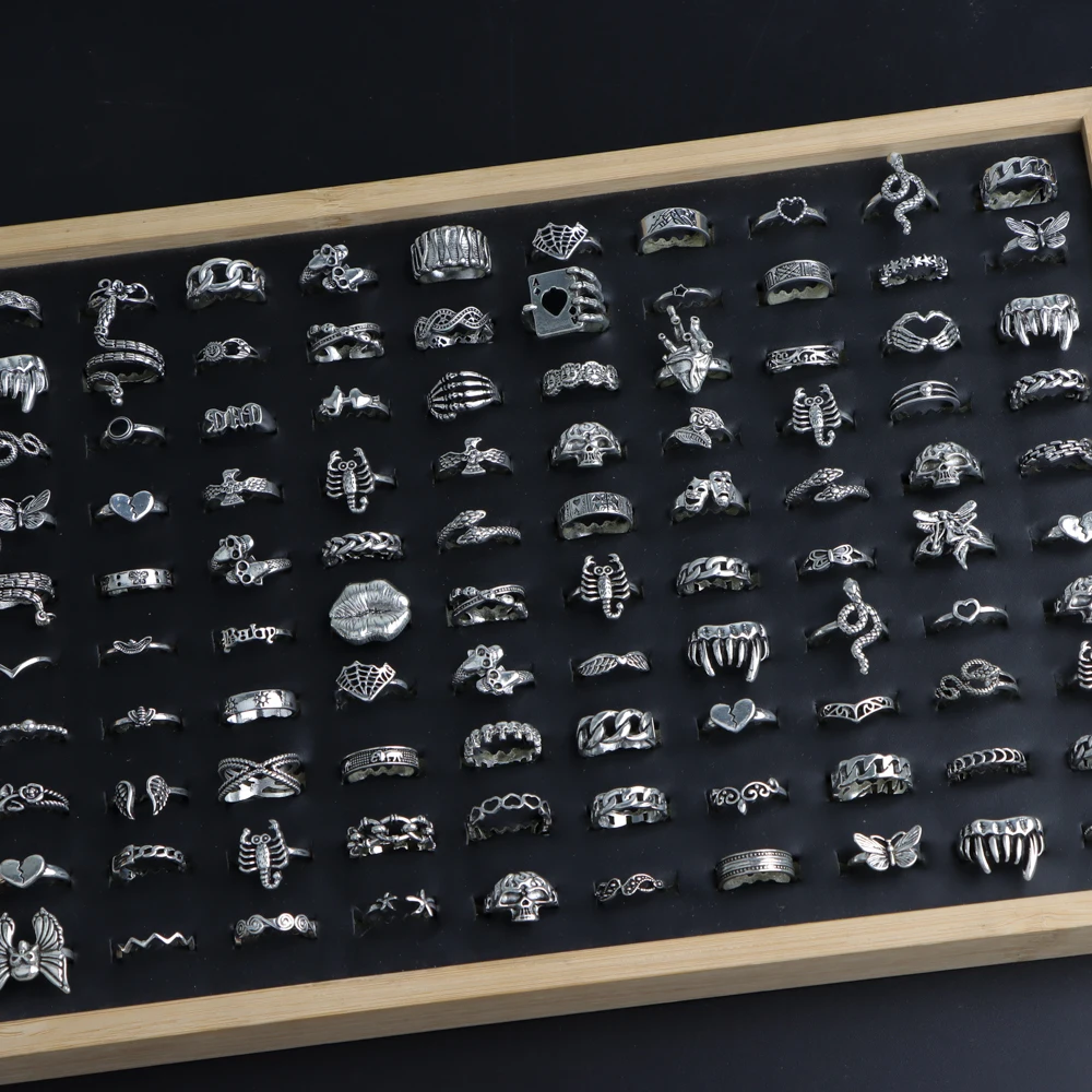 20/30/50 قطعة/الوحدة موضة جديدة خمر الشرير القوطية خواتم للنساء الرجال ريترو الحيوان هوب الهيب هدايا الحفلات فنجر مجوهرات مزيج نمط #1