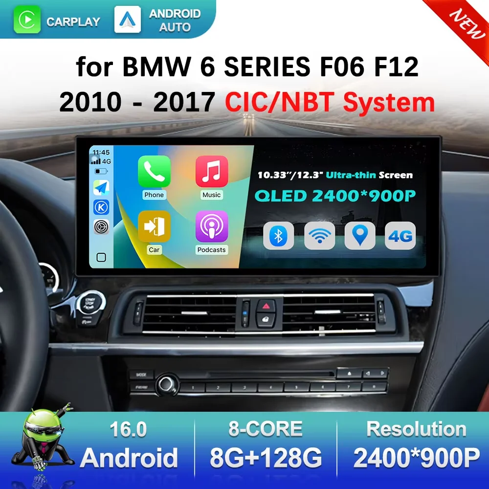 

Android 16 для BMW 6 серии F06 F12 2010-2017, мультимедийный видеоплеер для автомобиля с системами CIC NBT, GPS, 4G, Carplay, ультратонкий HD-экран