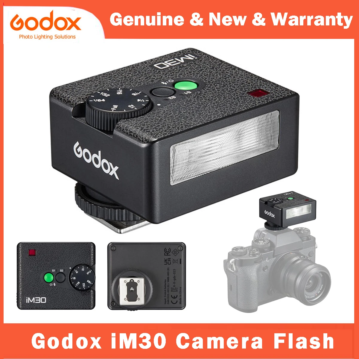 Godox iM30 Mini Camera Flash for Canon Fuiji f1-230 Sony zv1 zve10 Ricoh gr3 Nikon Panasonic Olympus Pentax Most SLR Cameras