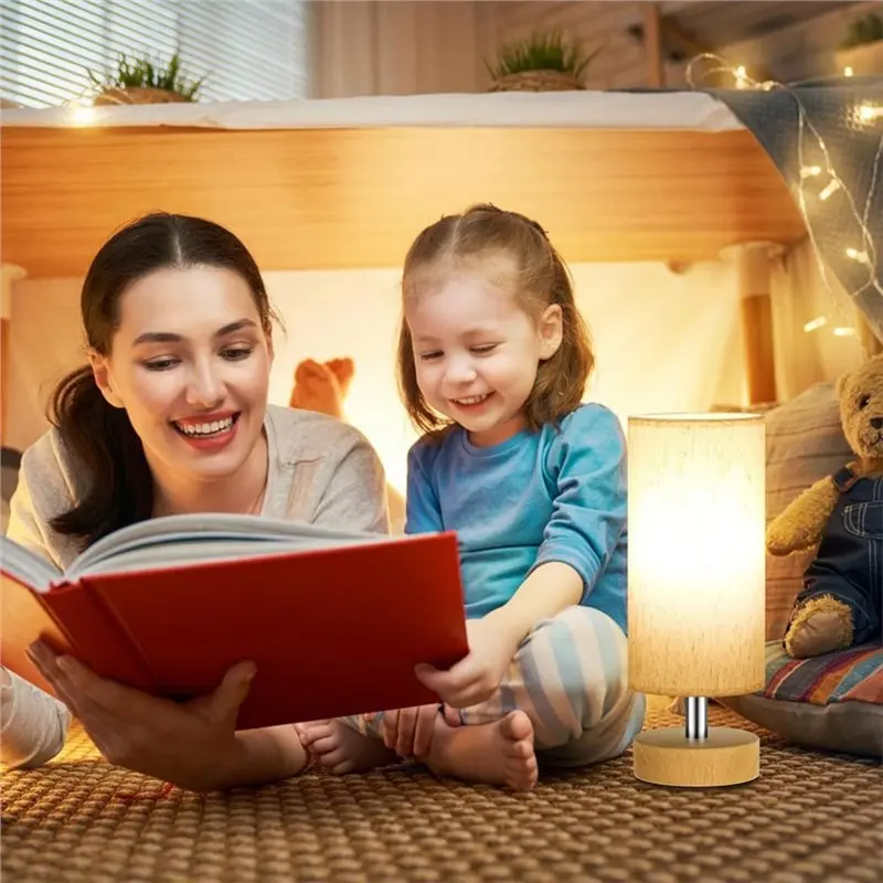 [NEWA08R】 Touch Bedside Table Lamp, Dimmable Nightstand Lamp, Small Wood Desk Lamp With Ports And Outlet For Nursery Dorm US Plu