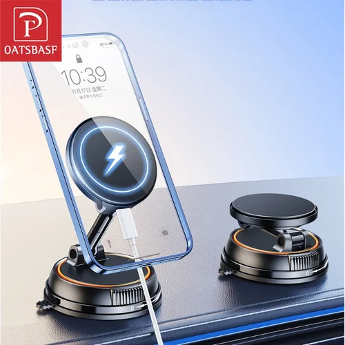 Hipacool 15W Cargador Inalámbrico Soporte Magnético para Teléfono de Coche Adsorción Al Vacío 360 ° Soporte plegable para teléfono con ventosa y rotación