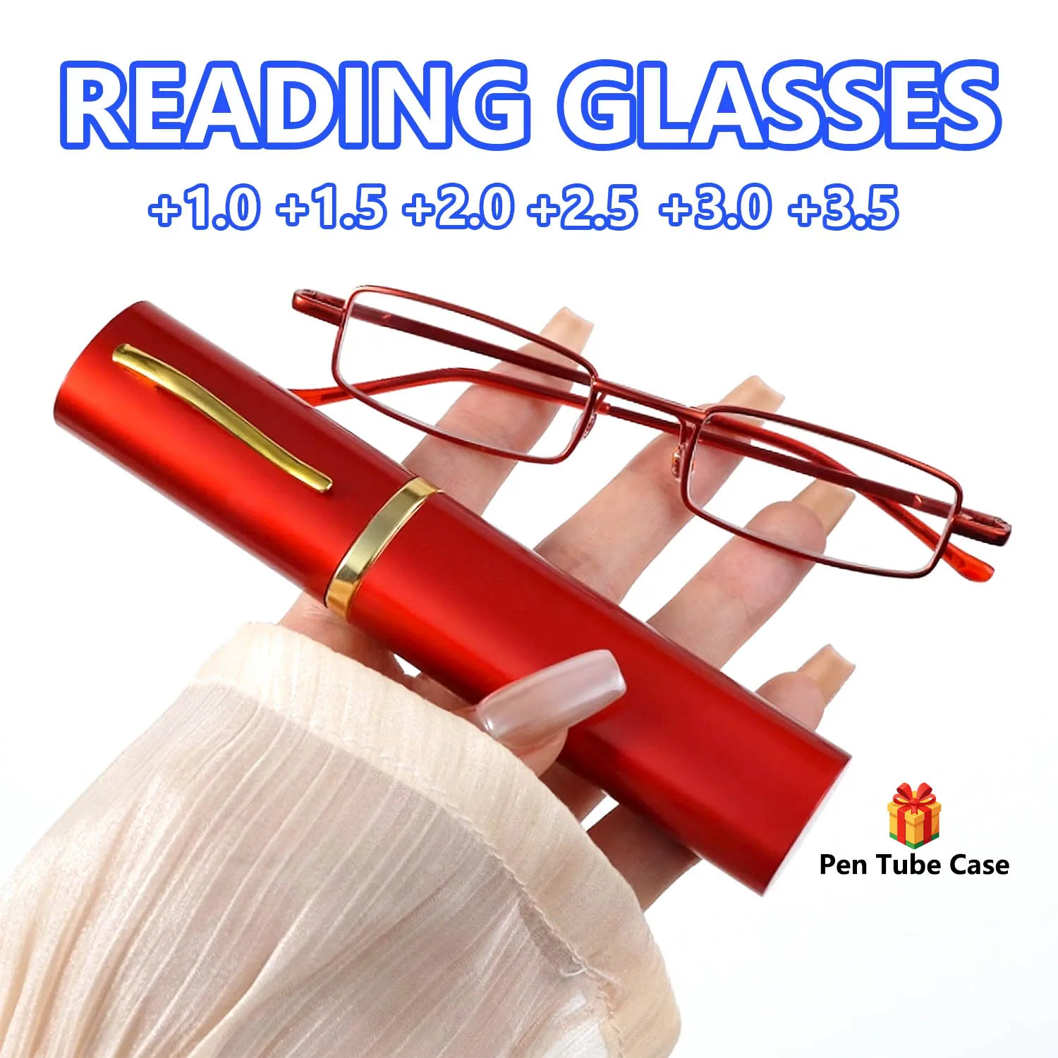 Pocket Mini Reading Glasses Pen with Tube Case Spring Hinge Presbyopic Glasses Lightweight Unisex Portable Eyewear for Seniors