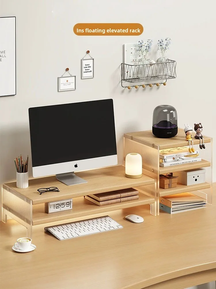 Acrylic Computer Monitor Stand Office Desktop Storage Rack Notebook Holder Elevation Shelf Home Furniture Display Shelf