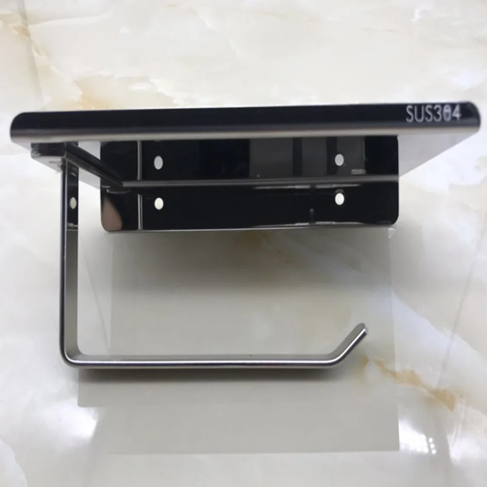 

304 Stainless Steel Tissue Holder Shelf Two in One Design Bathroom Paper Roll Mobile Phone Storage Rack Wall Mounted