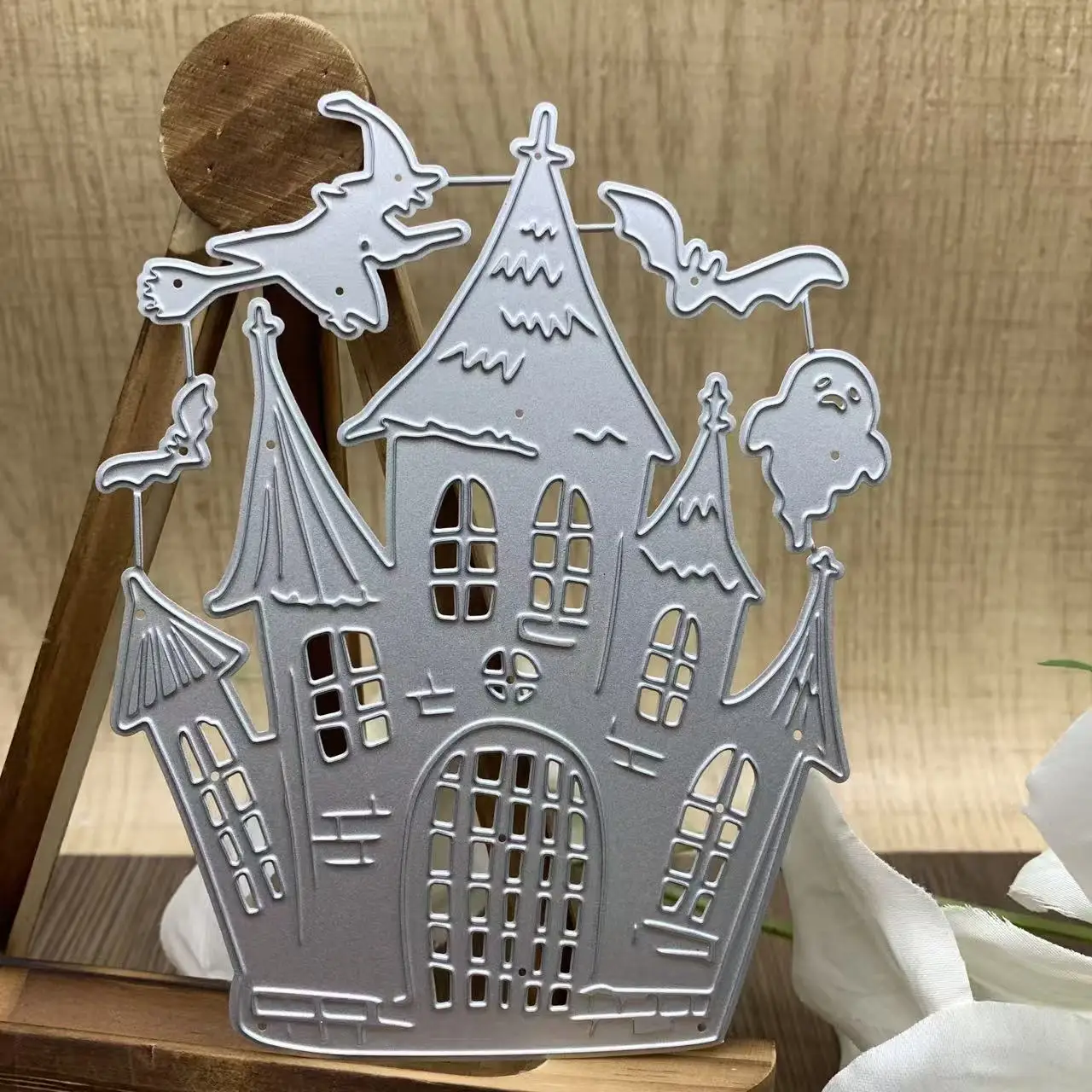 Halloween Spukhaus Schloss Fledermaus Hexe Geist Metall-Stanzformen Feiertagsszene DIY Scrapbooking Kartenherstellung Stanzformen – Detail 1