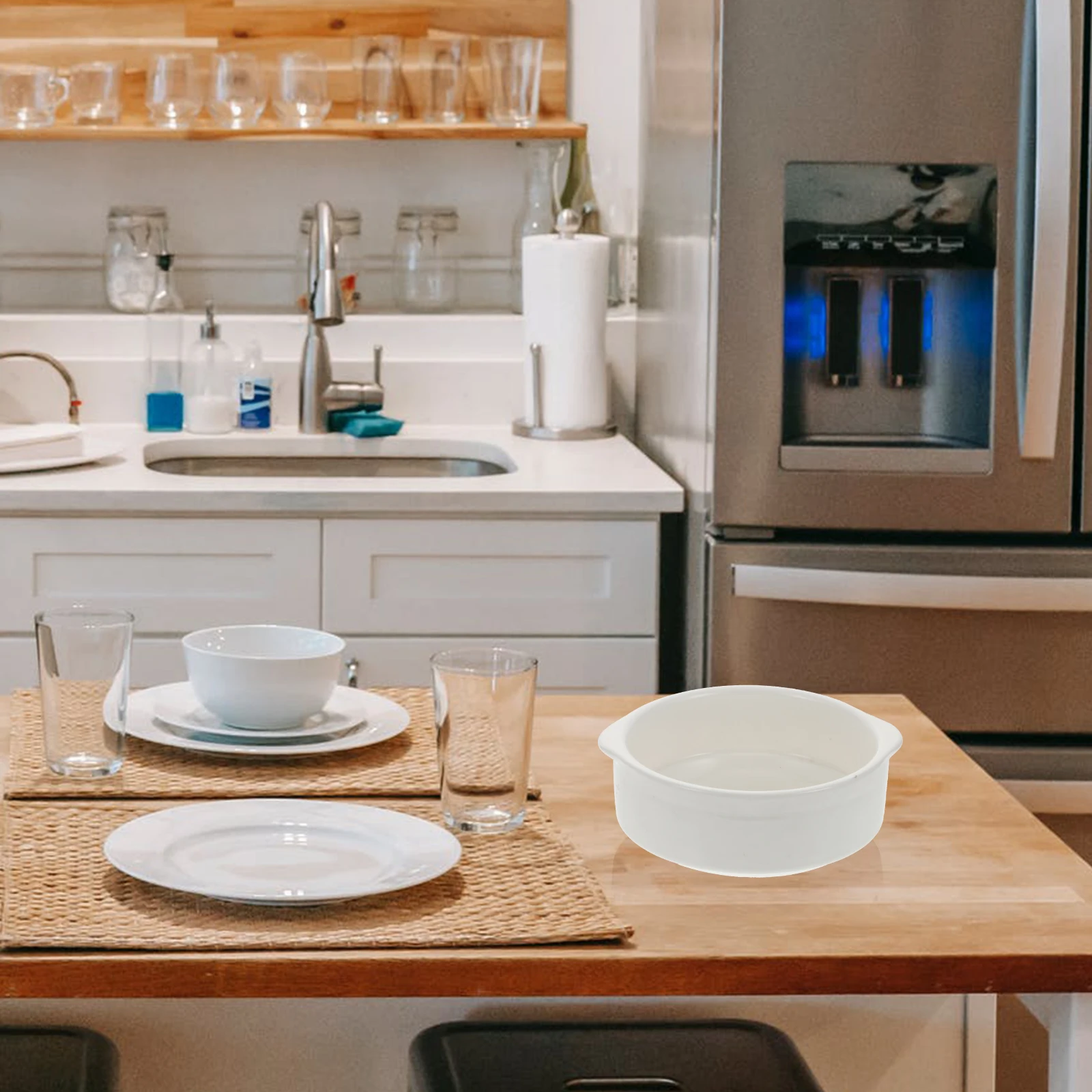 

1Pcs Binaural Steaming Bowl High-Quality Ceramic Sturdy Tableware Decoration Pudding Cakes Easy Clean Portable