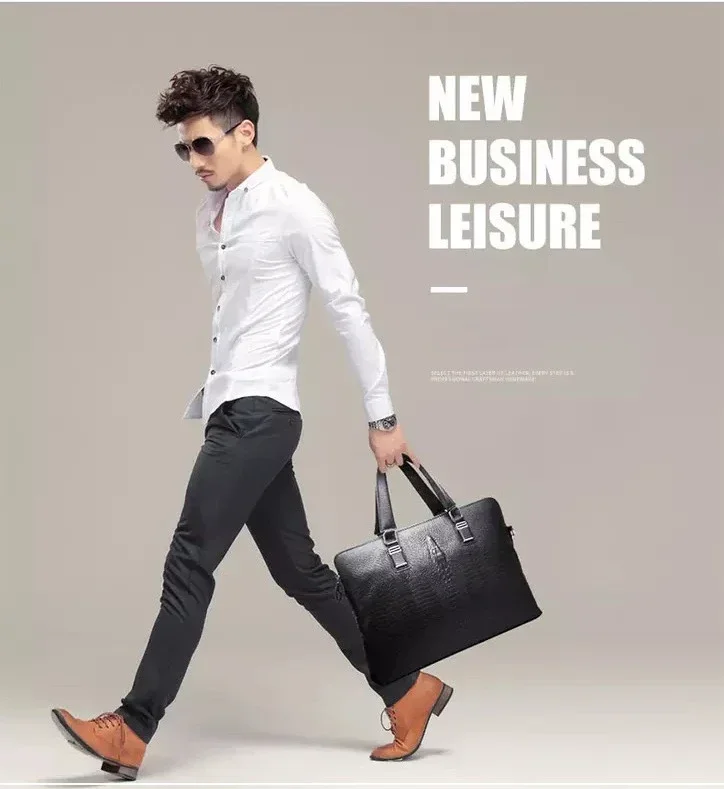 Cow Genuine Leather Business Men's Briefcase Male Shoulder Bag Real Leather Men Messenger Bag Alligator Tote Computer Bag