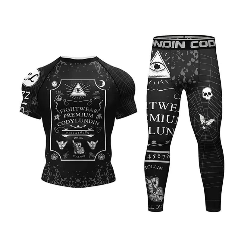 Fitness odzież na siłownię męski zestaw bokserski odzież sportowa MMA BJJ Muay Thai Rashguard treningowy dres sportowy kompresyjny