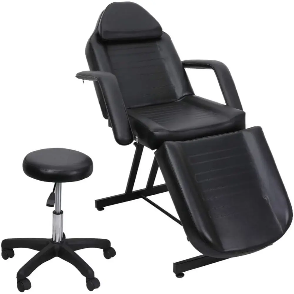 

Black Dual-Function Facial Chair with 3-Section Stool Bed for Massage, Tattoo, and Beauty Spa Treatments