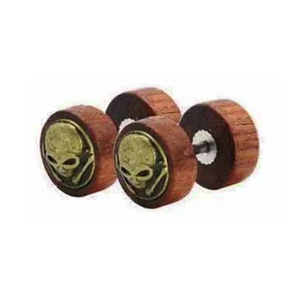 2 Stück Bio-Holz-Löwenkopf/Baum des Lebens/Totenkopf Fake/Alien Fake Ohrringe 16G Illusion Schraubohrringe Piercing Schmuck 10mm – Detail 6