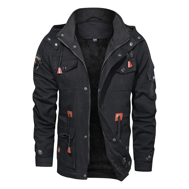 MaiDangDi-Chaqueta de algodón lavable para hombre, chaqueta gruesa de longitud media con capucha, desmontable, de terciopelo, para otoño e invierno, 2024