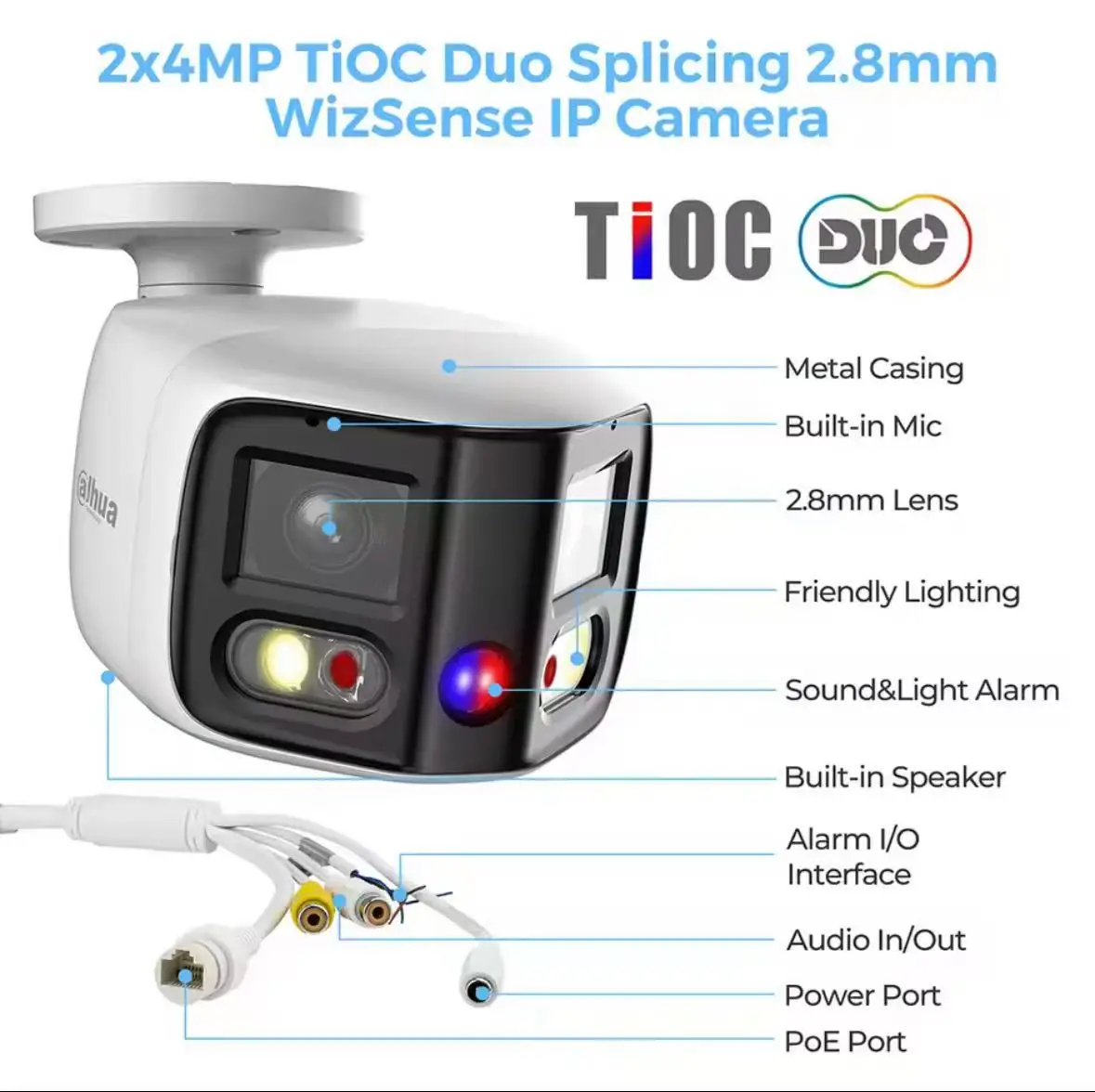 Dahua PFW3849S-A180-AS-PV 8MP Panoramic Camera 180° Wide Angle Splicing CCTV Smart Light 4K Full Color Two-way Talk EPTZ TiOC