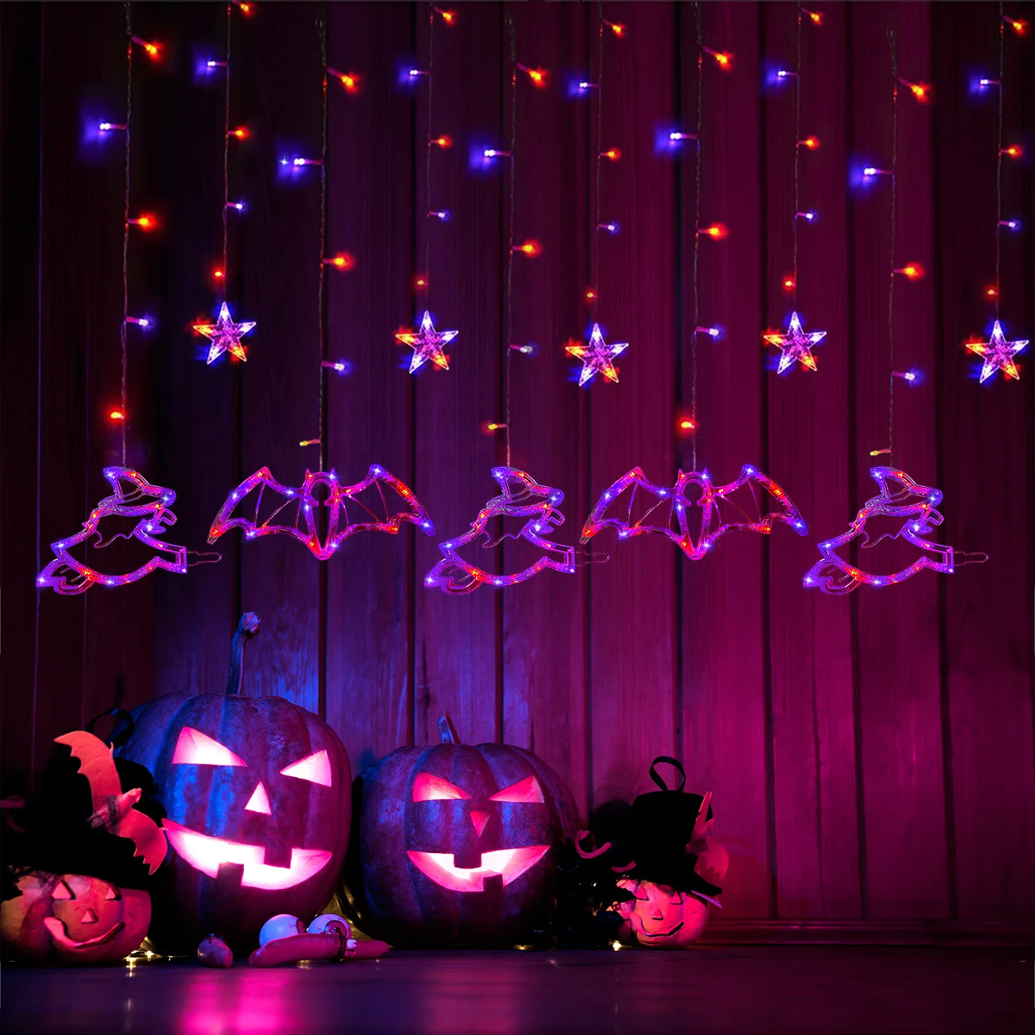 Led Pumpkin Witch Shaped Lamp Halloween Decoration Battery Operated Window Suction Cup Hanging Lights For Indoor Home Decor