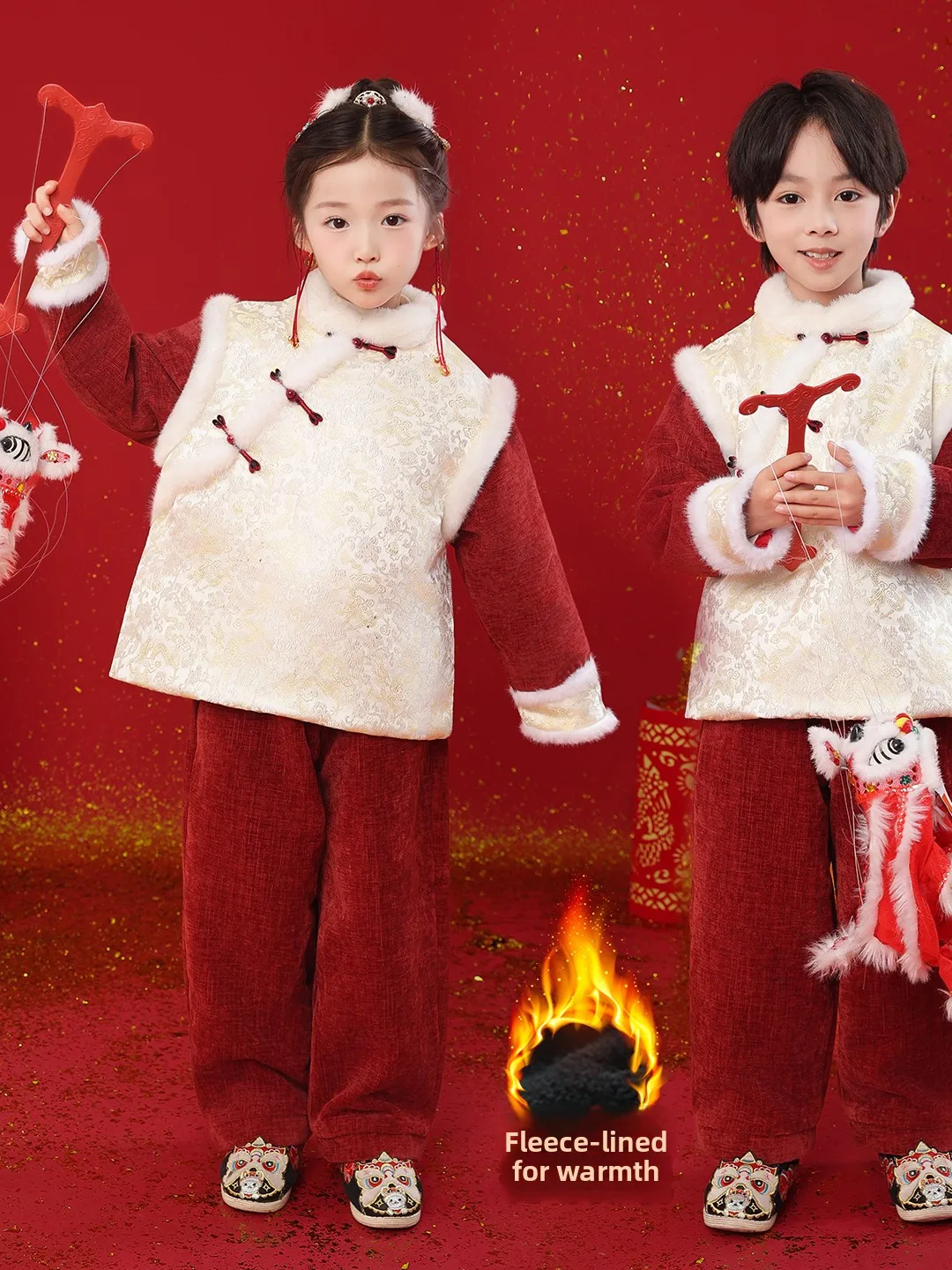 

Комплект детской одежды Thiened Fce для мальчиков и девочек, теплый традиционный китайский костюм из двух предметов с хлопковой подкладкой